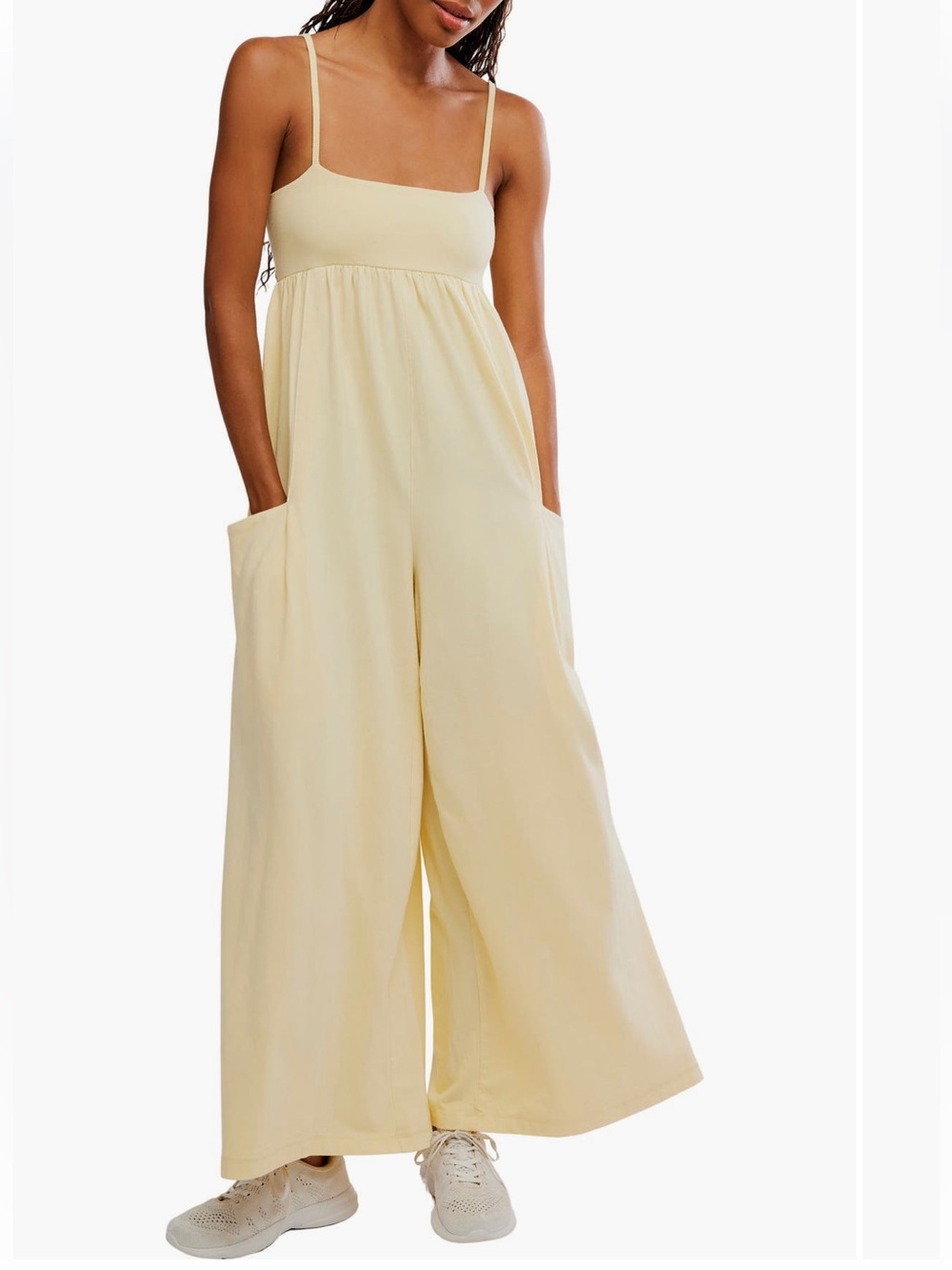 FP Movement by Free People Pale Yellow Wide-Leg Spaghetti-Strap Jumpsuit